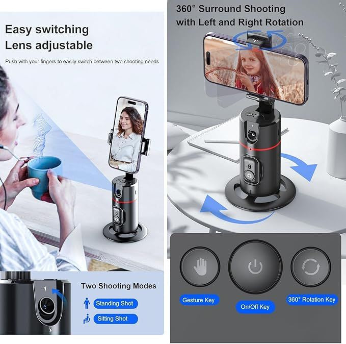 Auto Face Tracking Tripod with Smart Motion Sensor – 360° Rotation for Vlogging, TikTok, Live Streaming & Video Calls